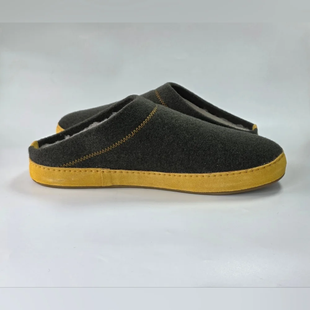 New Olukai Hamani Hulu Men's Wool Mule Slipper in Dusty Olive / Mustard Size 11